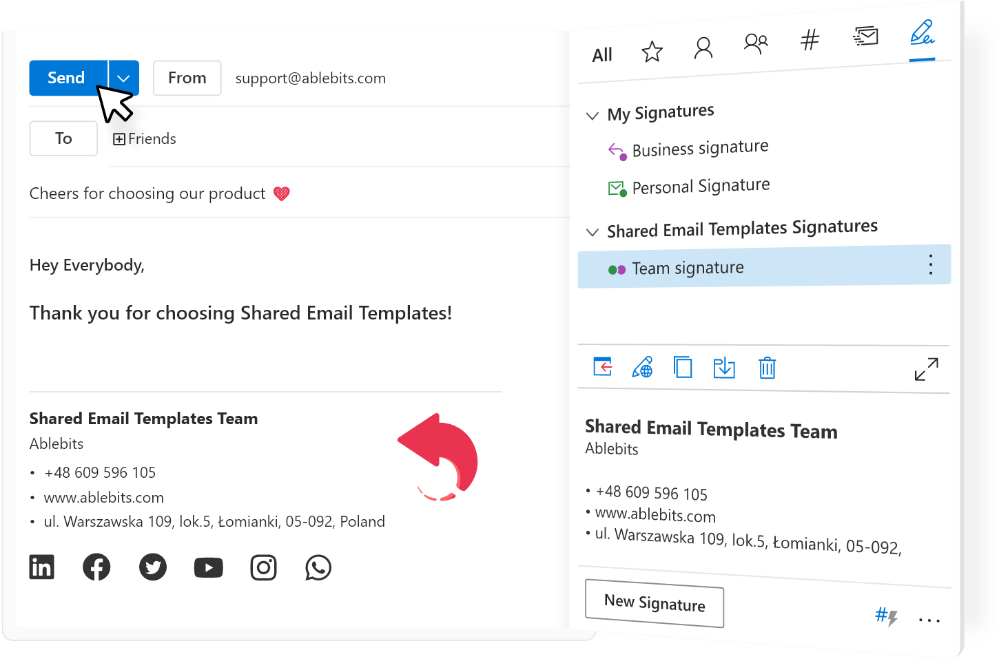 Company-wide and team-wide email signatures
