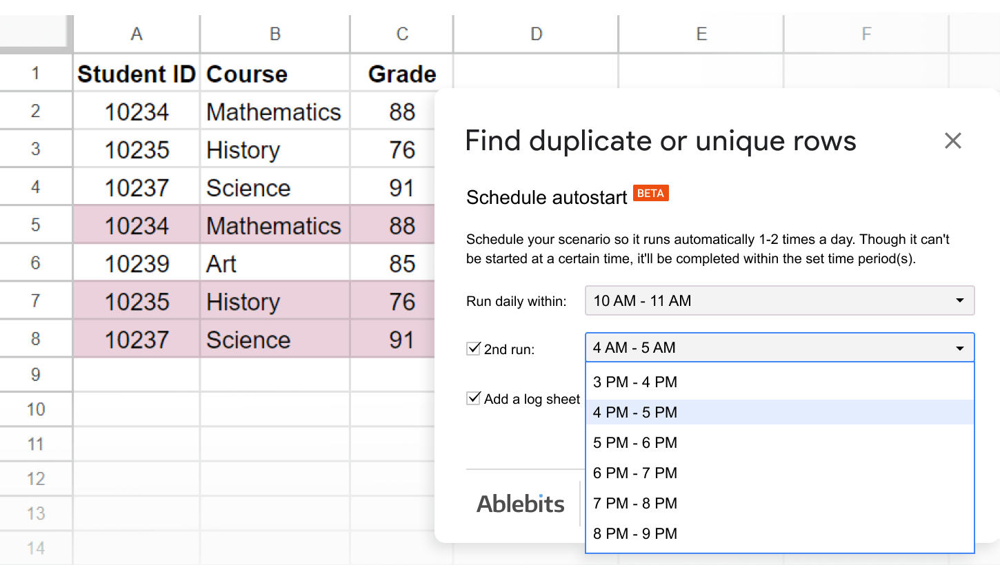 Highlight duplicates automatically: on schedule.