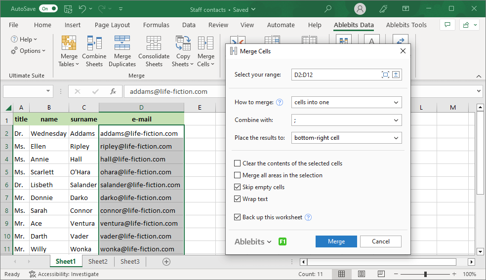 Merge cells into one and keep all data safe.