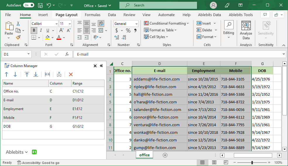 Select columns both on the add-in pane and in the worksheet.