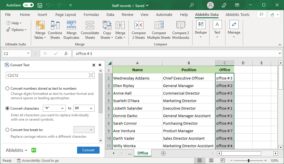 Convert characters, line breaks, white-spaces, accented characters, and numbers stored as text.