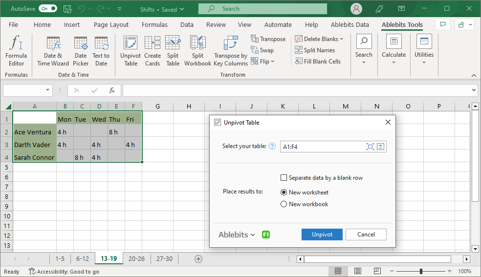 To turn a summary table into a flat list, run Unpivot Table and adjust the options to your needs.