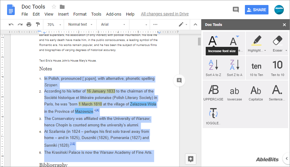 Increase font size in a click in Google Docs