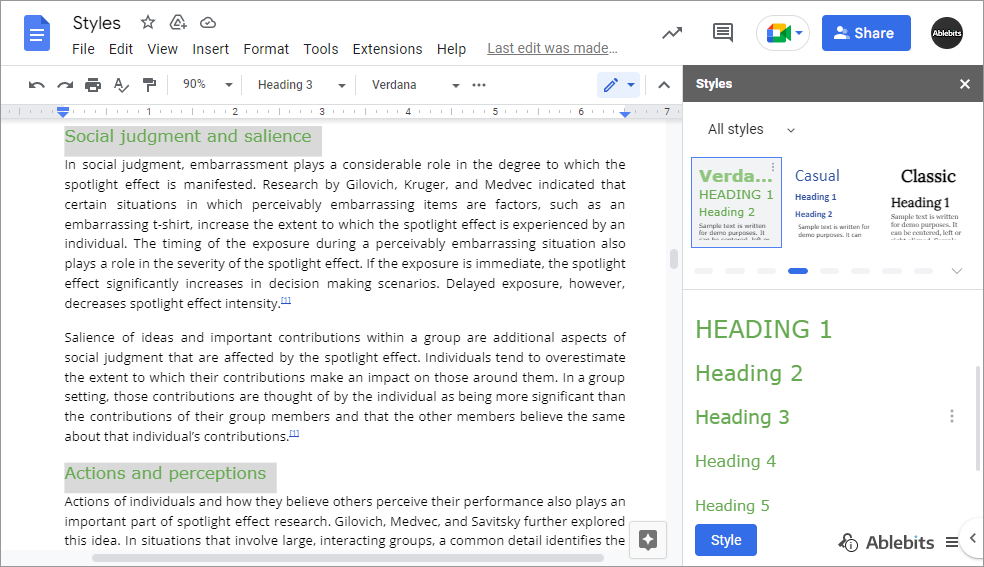 Select all matching text like Heading 3 from the Google Docs context menu and change only headings like this.