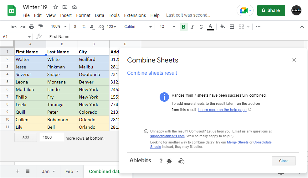 Combine data from multiple Google sheets in a place of your choice