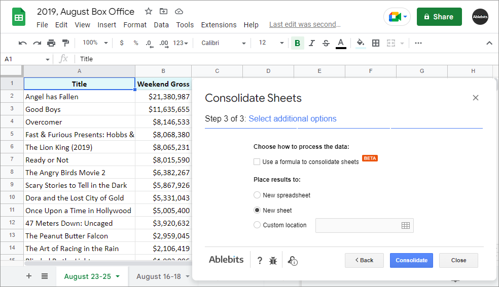 Choose where to add up your columns in Google Sheets