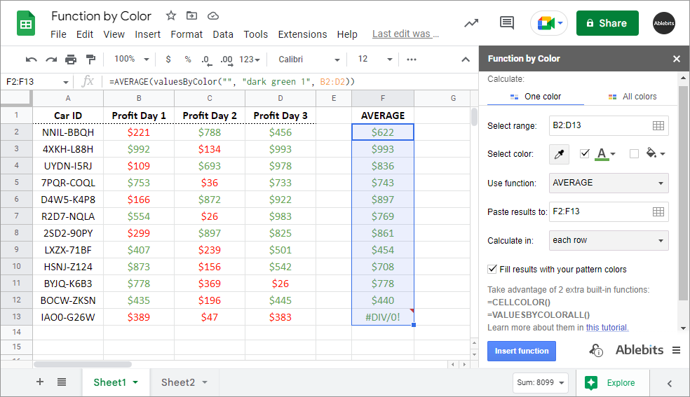 Calculate color-coded cells in each row