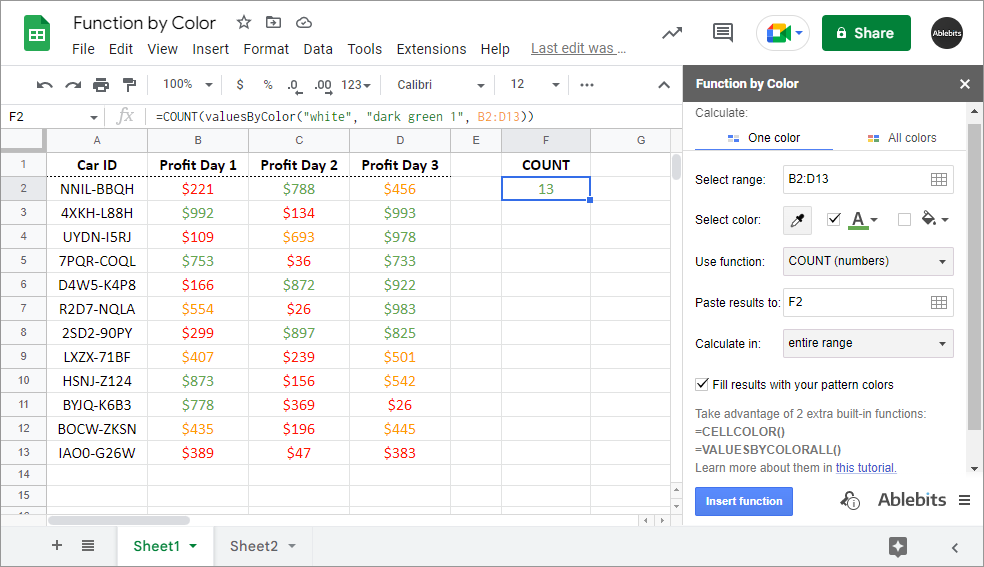 Function by Color for Google Sheets