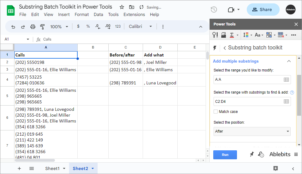 How to add several text strings to multiple cells in Google Sheets.