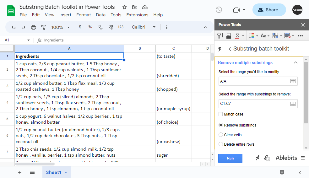 Remove texts from multiple cells in Google Sheets.