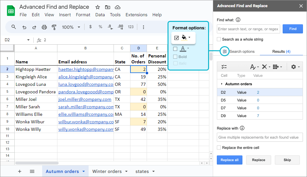 Search Google Sheets by formatting