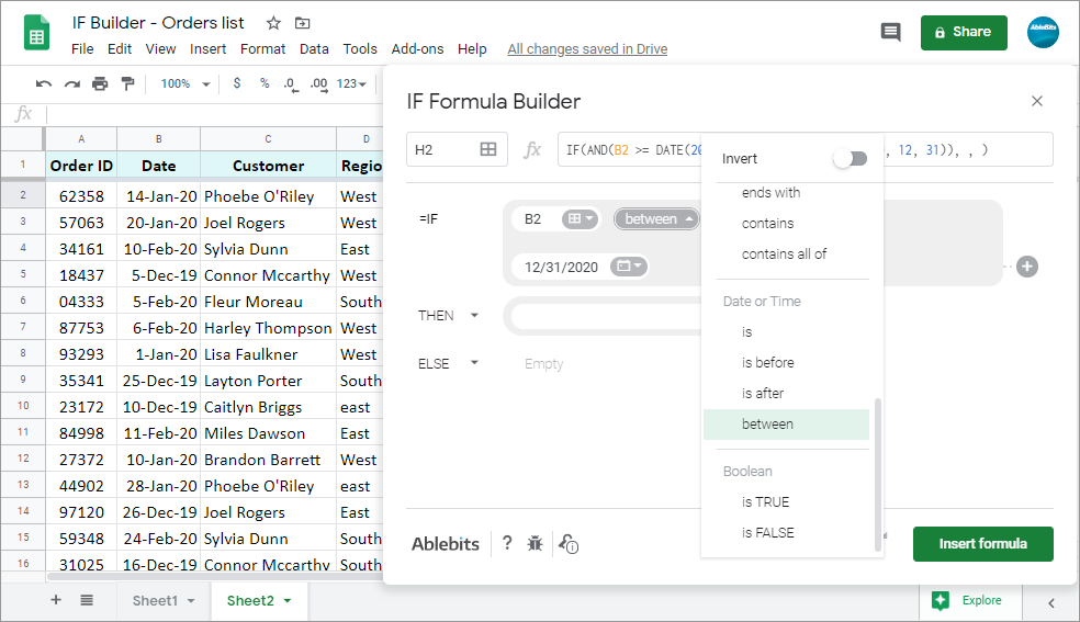 IF Formula Builder for Google Sheets