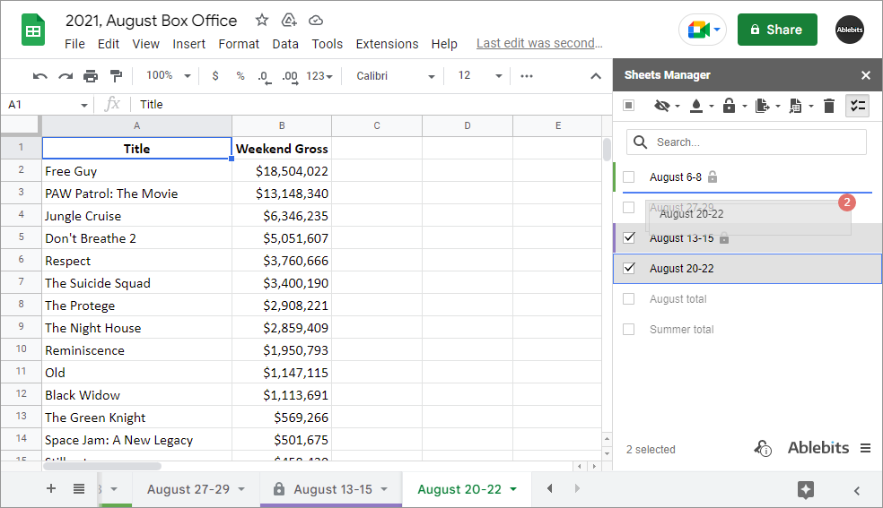 Handle Multiple Selected Google Sheets In One Go