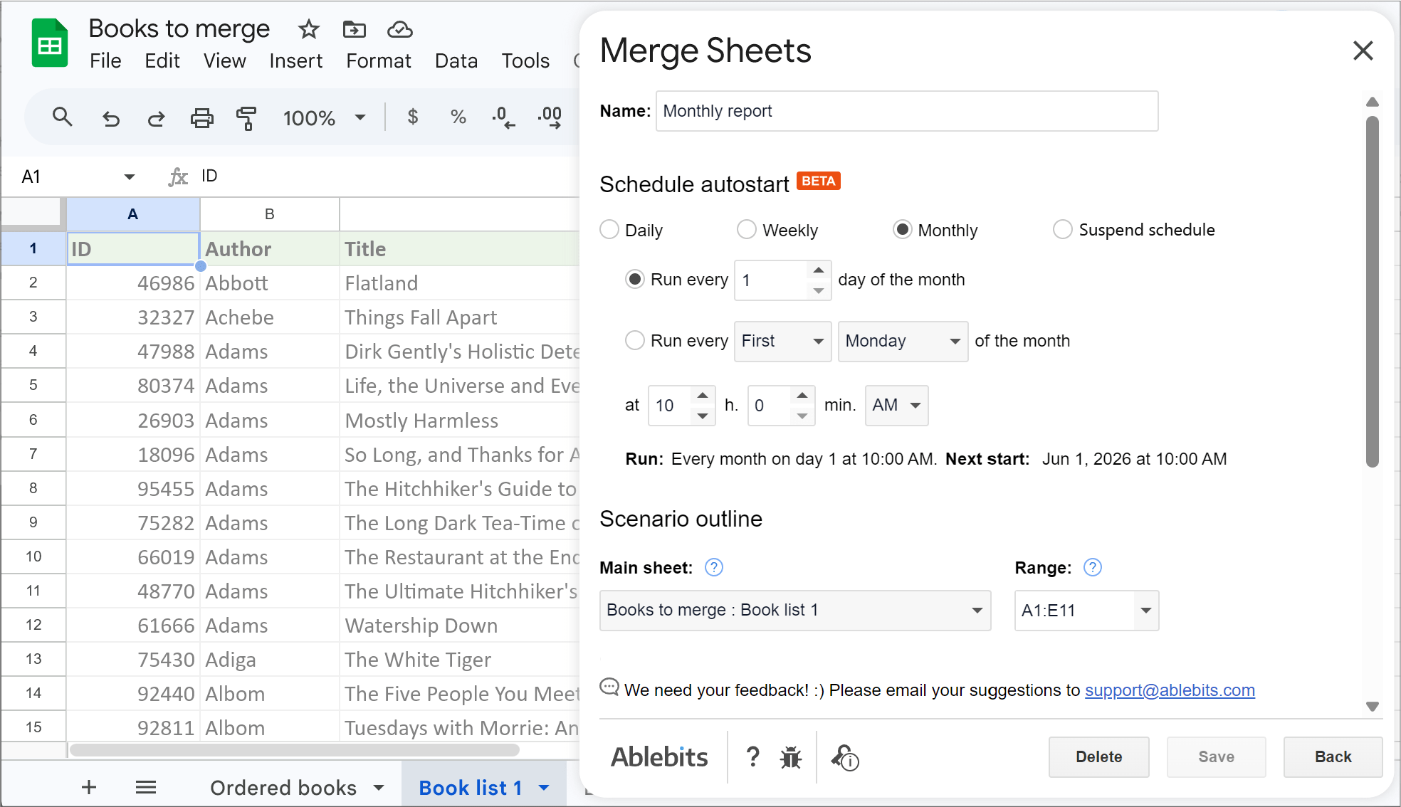 Schedule automatic runs with time-based triggers.