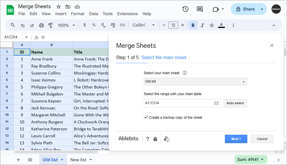 Merge two or more sheets in Google Sheets