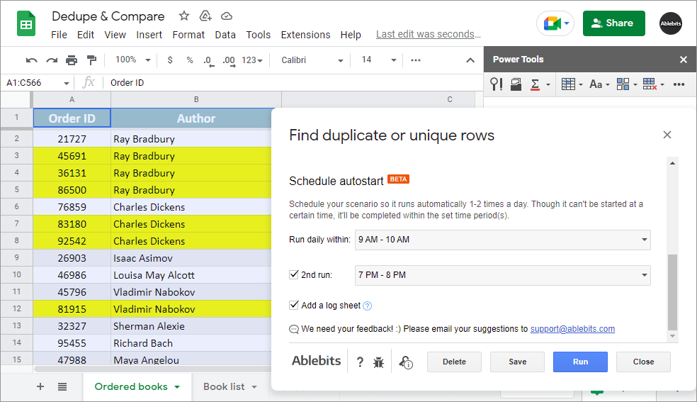 Schedule the add-on to find duplicates at a certain time even when you are offline