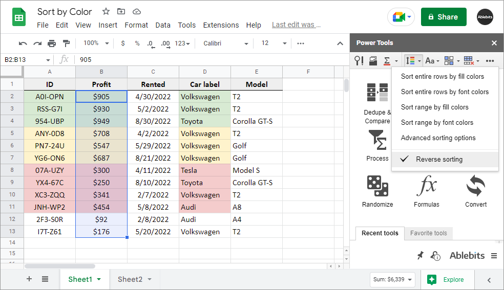 How to alphabetize rows in Google Sheets