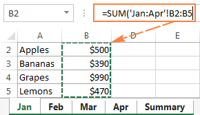 Creating a 3D reference in Excel