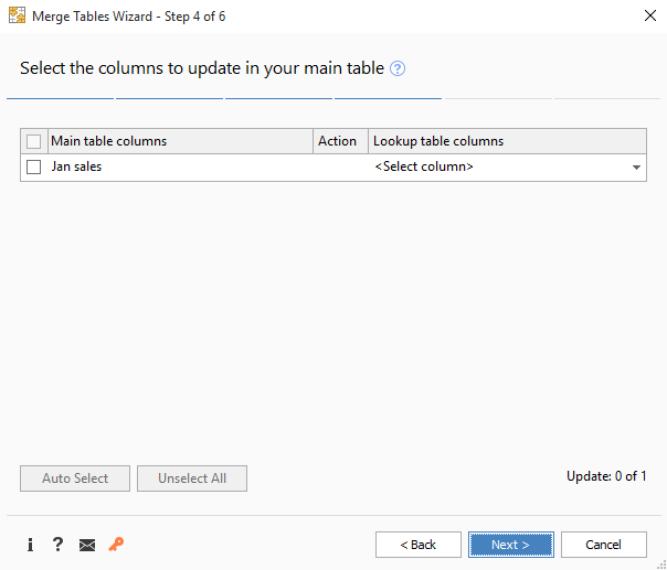 Step 4 lets you select columns to update
