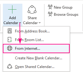 Adding an Internet calendar to Outlook