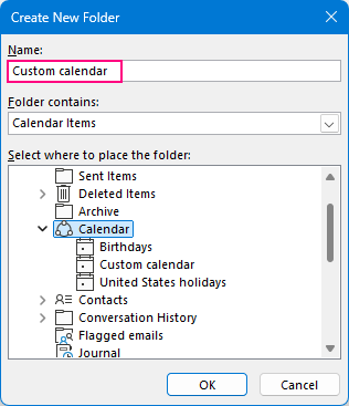 Create a new blank calendar in classic Outlook.