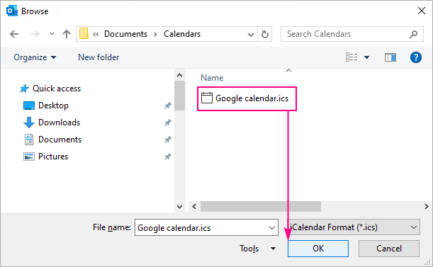 How to add calendar to Outlook: shared Internet calendar iCal file