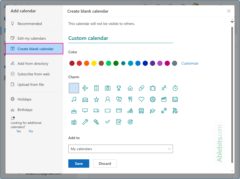 Create a new personal calendar in new Outlook.