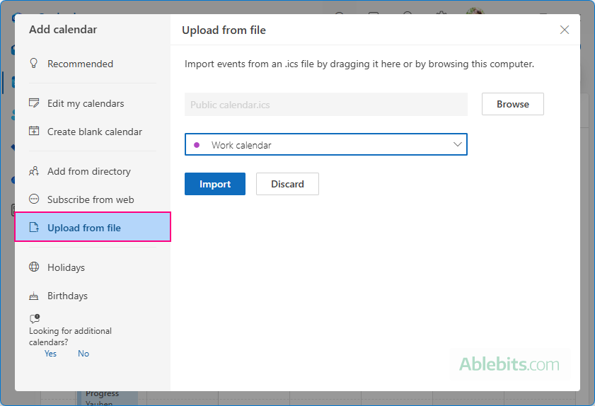 Import events from another calendar in Outlook.