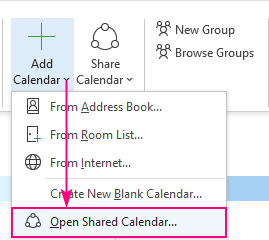 Opening a shared calendar in Outlook
