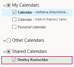 The calendar of your colleague is added to your Outlook.