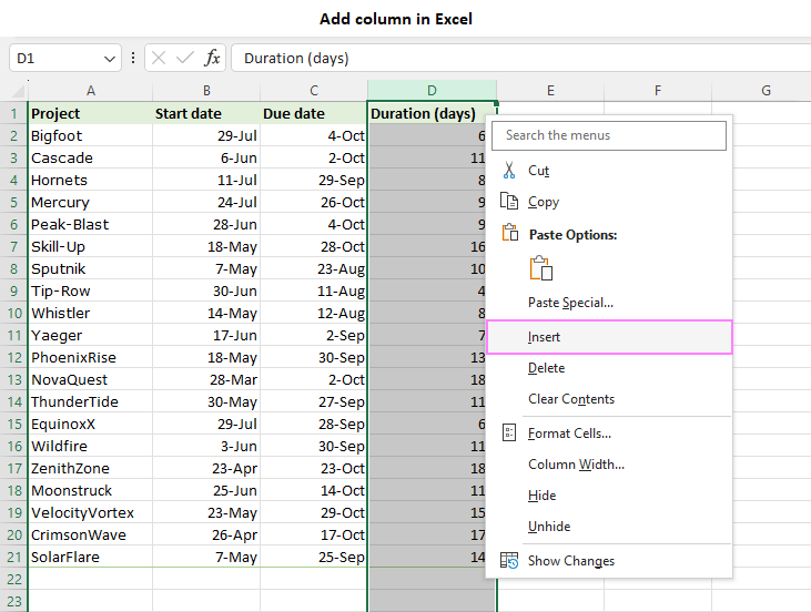 How to insert column in Excel single multiple every other