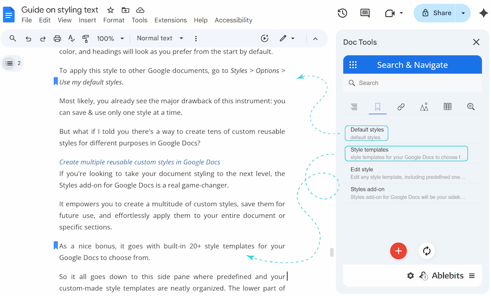 Bookmarks in Google Docs for internal document navigation.