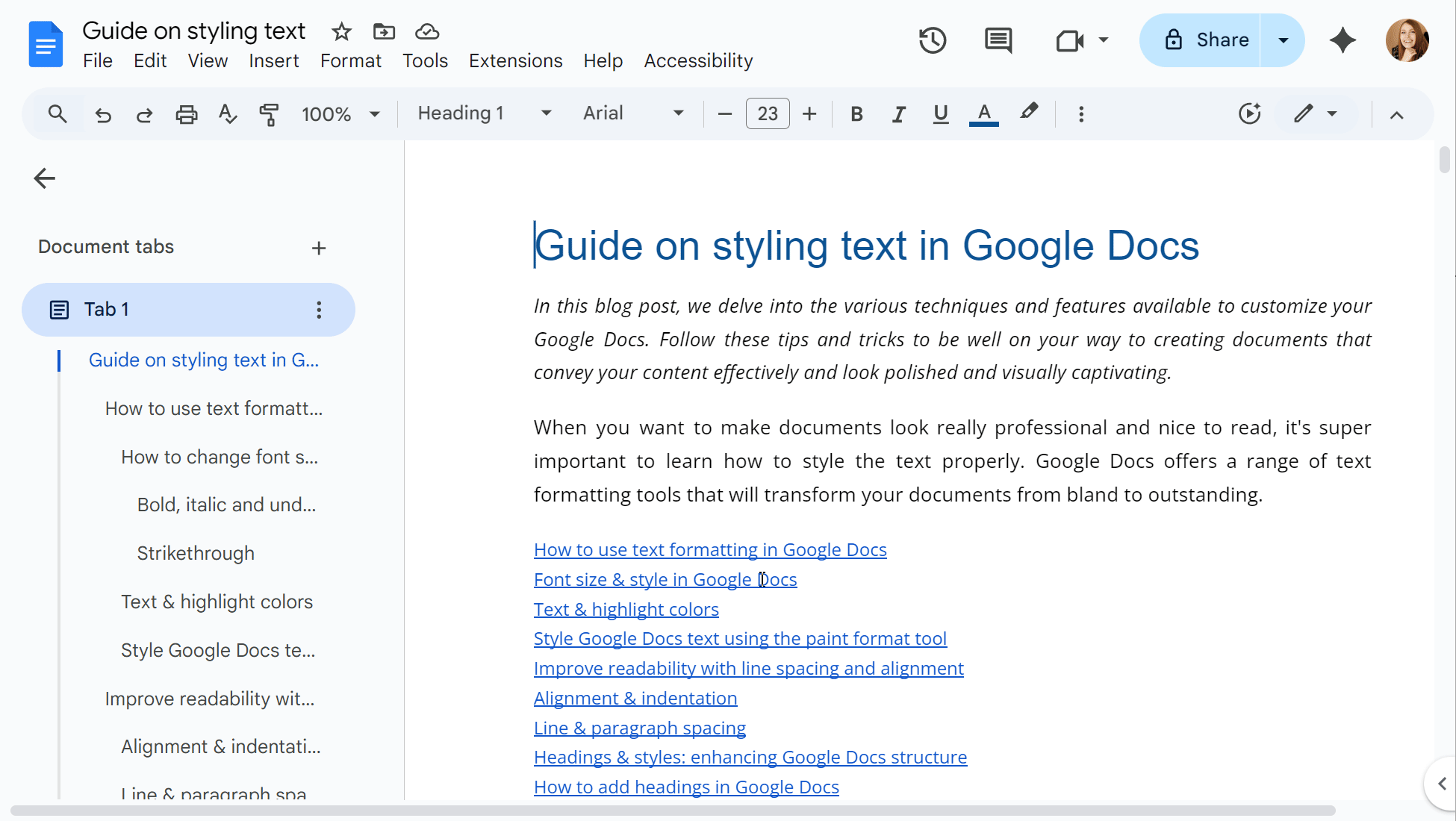 How to add and use an outline in Google Docs