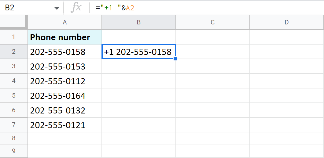 Add text at the beginning of Google Sheets cells.