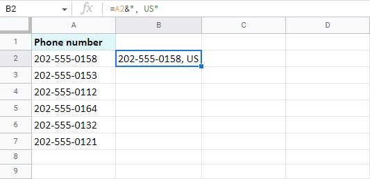 Add text in Google Sheets at the end of cells.