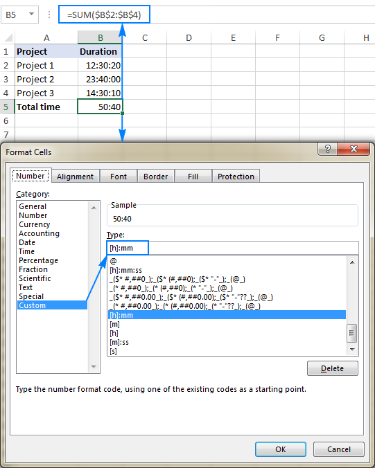 How to show over 24 hours, 60 minutes, 60 seconds in Excel