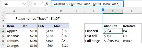 Formula to get the address of the first cell in a named range in Excel 365