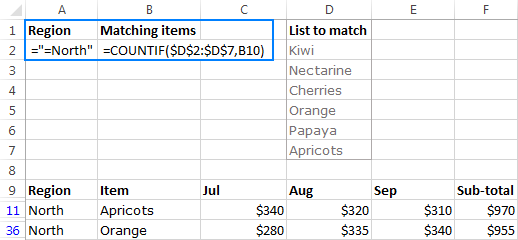 Filter matching items with 2 criteria.
