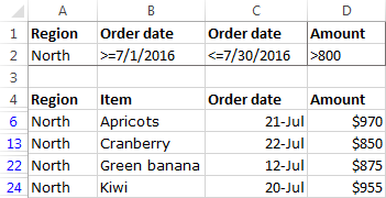 Advanced Filter with multiple conditions for dates and numbers