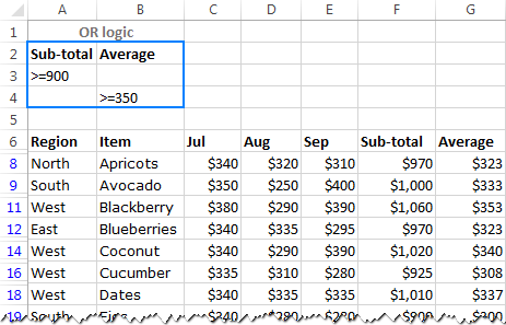 advanced filter or logic