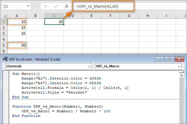 A UDF vs  VBA macro.