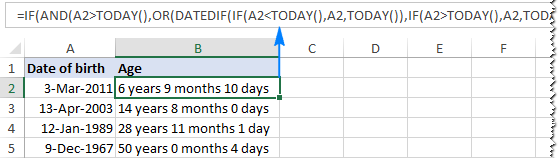 An advanced age formula in Excel