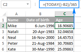 How to calculate age in Excel from birthday