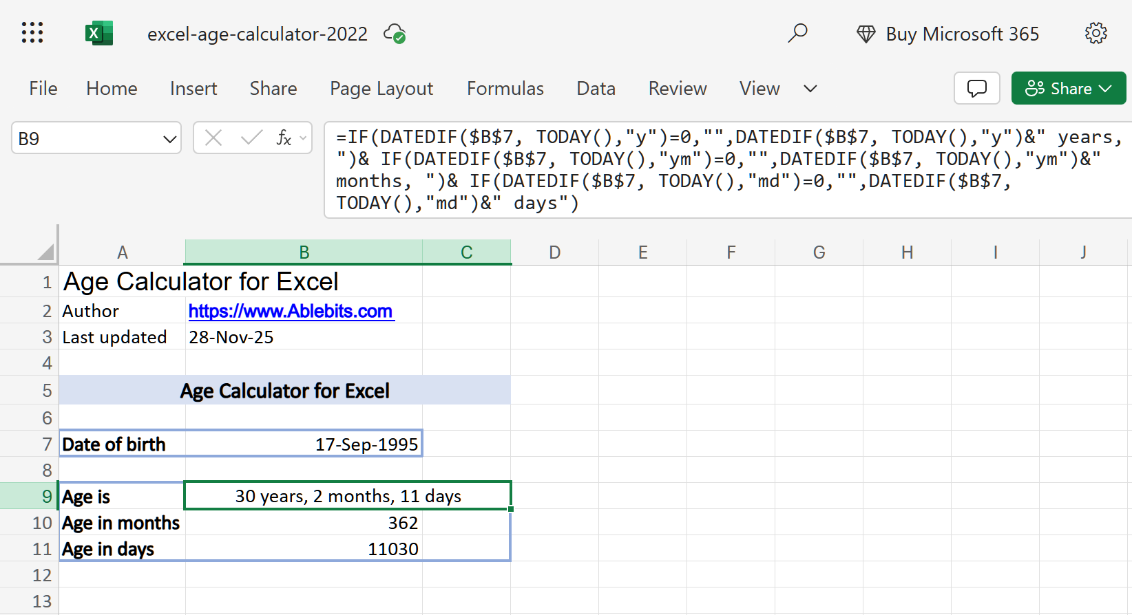 An online Excel age calculator. An online Excel age calculator.
