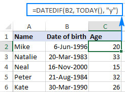 How to calculate age in Excel from birthday