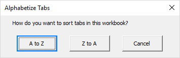 Choose to arrange the sheet tabs alphabetically from A to Z.
