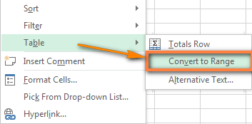 Converting the table back to a usual range