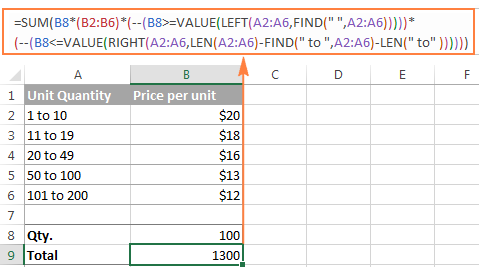 Array formula to perform different calculations on numbers within different ranges
