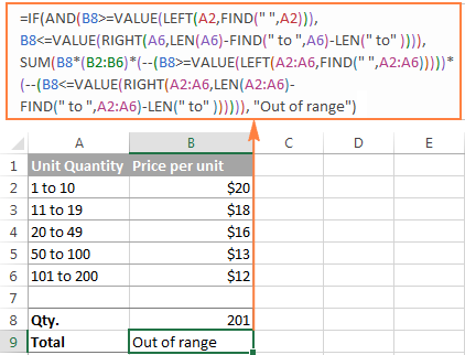 Array formula to perform different calculations on numbers within limited ranges