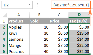 A multi-cell array formula in Excel